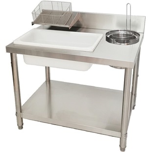 Kitchen Equipment Commercial Powder Wrapping Table Removable Thickened Stainless Steel Kitchen Powder Wrapping Workbench Fried Chicken Burger Equipment