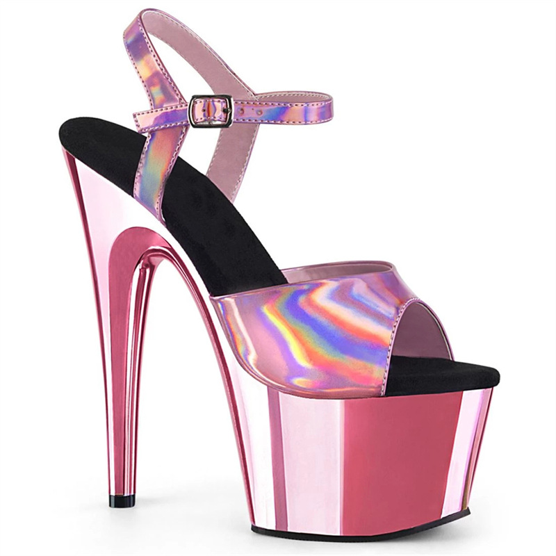 Super tacon 17CM cabeza redonda un cierre de verano pez boca de tamaño de pez boca de mesa impermeable azul sandalias de moda de talón super alto