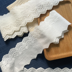 Cotton embroidered lace fabric trim for DIY clothing hem, collar, and cuff decoration, 6.8cm wide