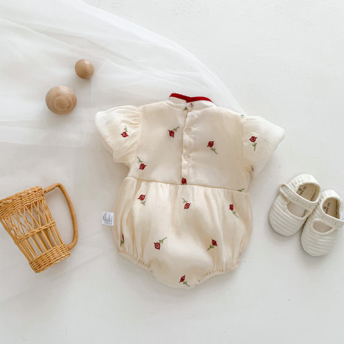 Baby clothes, summer jumpsuit, super cute baby girl full moon, 100-day cheongsam, summer thin Tang suit crawler suit