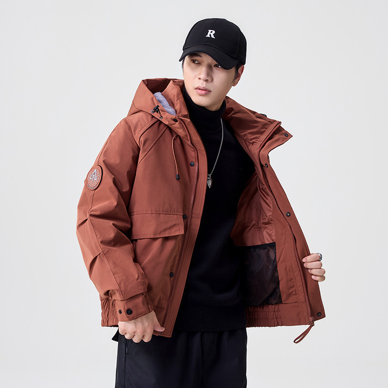 2025 invierno nuevo engrosado chaqueta encapuchada abrigo de marca de moda ladrillo rojo gran stock de algodón colgante image 2