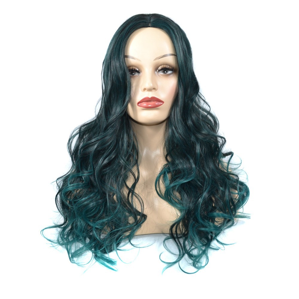 Perruque longue bouclée vert rêve ondulée perruque synthétique_voghion.com