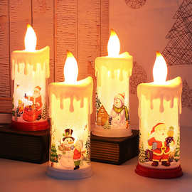新款圣诞装饰蜡烛灯LED火焰蜡烛圣诞老人雪人装饰小夜灯