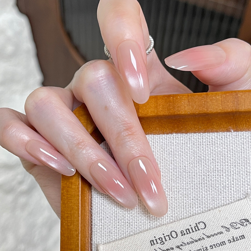 Autumn and Winter Wearable Nails Korean Style Girl Gentle Nude Pink Gradient Flat Nail Art Elegant Nail Stickers Removable