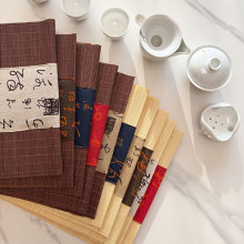 新中式竹茶席书法茶道粗麻布禅意茶巾粗布茶道竹垫棉麻茶馆竹桌巾