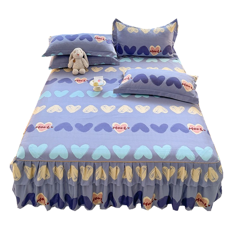 Cross-Border Double-Layer Korean Style Princess Style Lace Bed Skirt Three-Piece Set Single-Piece Pure Cotton Non-Slip Bed Cover Protective Cover