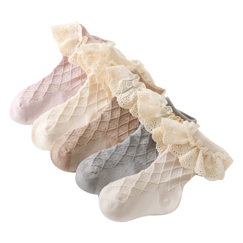 Детские носки, осенние новые хлопковые носки в стиле Лолиты с кружевом, носки принцессы для девочек, детские носки до середины икры