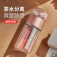 新款双层茶水分离玻璃杯办公商务隔热水杯带过滤网泡茶杯礼品批发