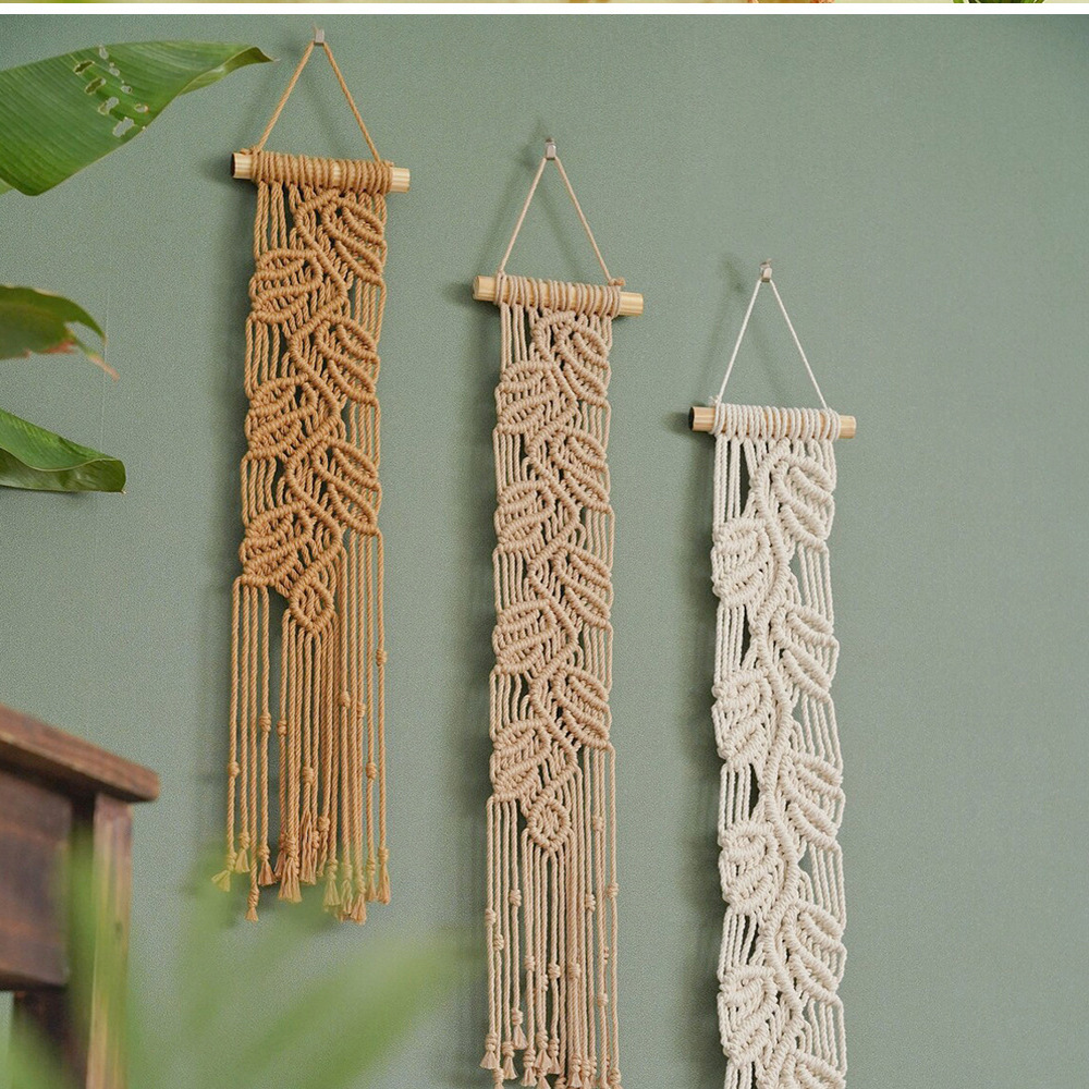Nuovo INS Vento Corda di cotone Intrecciata a mano Foglia Arazzo Decorazione bohémien Decorazione domestica Appendiabiti da parete_voghion.com