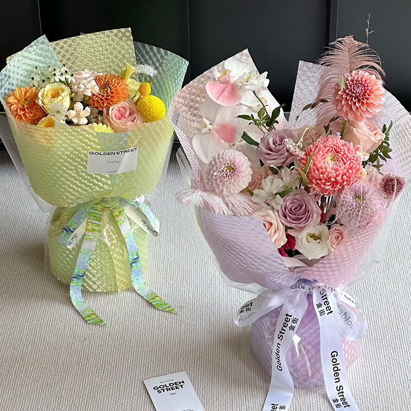 Papel de embalaje de flores de lunares al por mayor floristería arte floral hojaldre papel kraft embalaje de ramo papel en relieve tridimensional papel de embalaje de flores