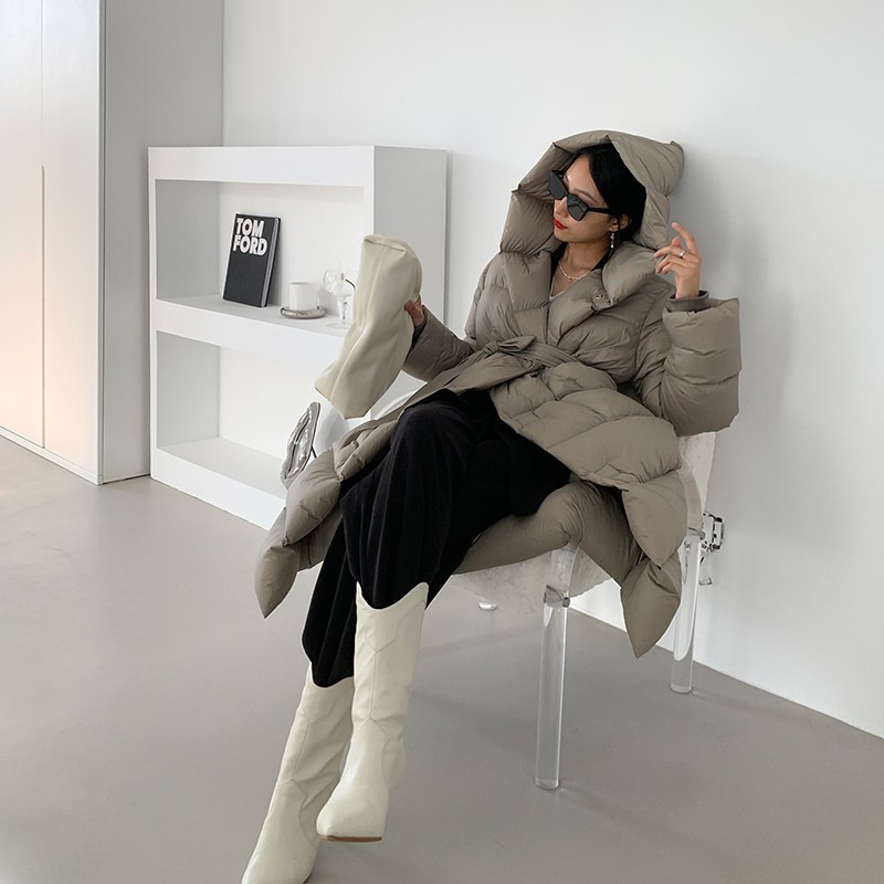 Autumn and Winter New high quality Jiangnan Home 90 White Duck Down Jacket Women's Long Coat Korean Belt Coat Trendy