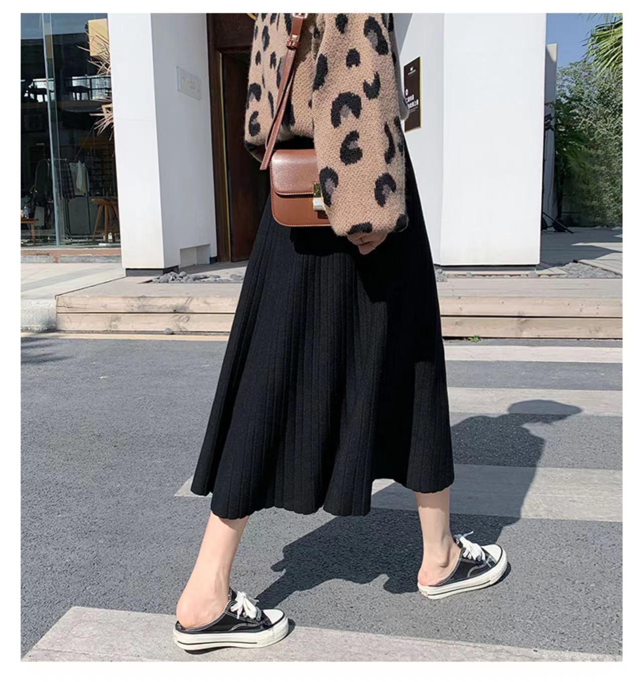 High-Waisted A-Line Skirt – Flared Midi Pleated Skirt (Black/Gray/Beige/Khaki, One Size)_ecoleips.com