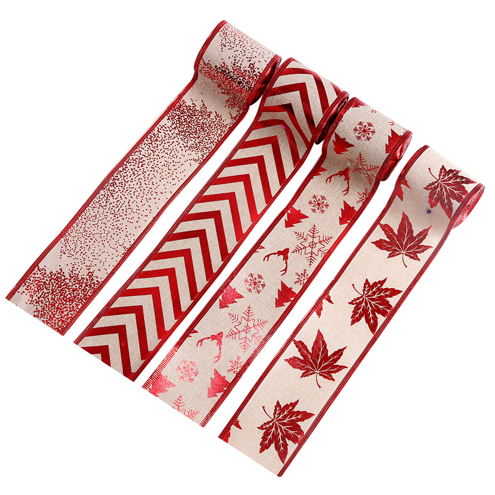 Cinta de regalo de Navidad cinta poliéster hoja de arce ELK árbol de Navidad para hornear pastel bolsa decoración arco cinta