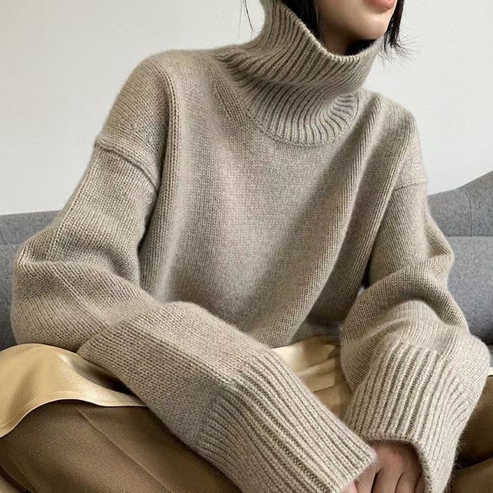 High neck soft glutinous women's pullover for 2024 autumn winter, loose and versatile, lazy style knitted base sweater_voghion.com