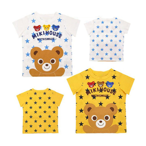 miki children's clothing summer boys and girls cartoon hugging bear and rabbit short-sleeved t-shirt children's round neck tops on behalf of