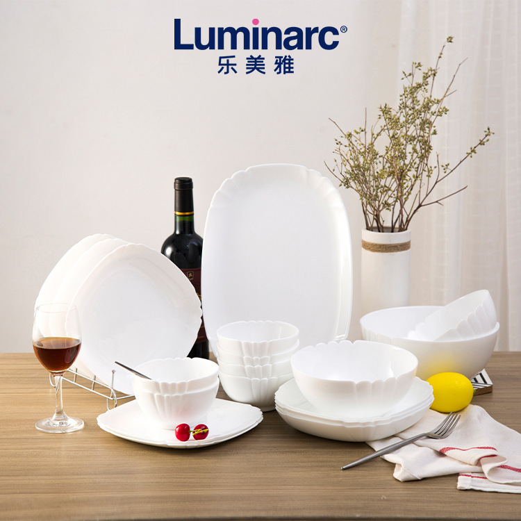 French Bow and Arrow Lemei Yalutsha White Jade Glass Tableware High Temperature Resistant Rice Bowl Soup Bowl Dish Plate Fish Plate French Bow and Arrow Lemei Yalutsha White Jade Glass Tableware High Temperature Resistant Rice Bowl Soup Bowl Dish Plate Fish Plate