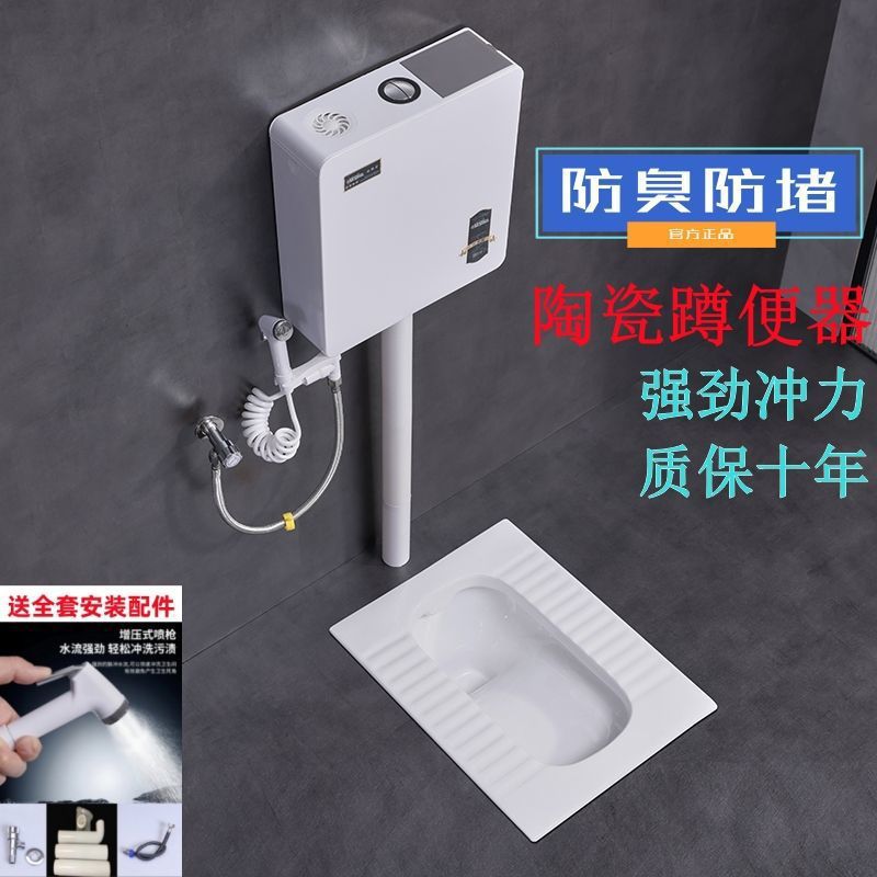 蹲便器家用陶瓷水箱套装卫生间防臭小号大便器蹲坑蹲厕蹲盆