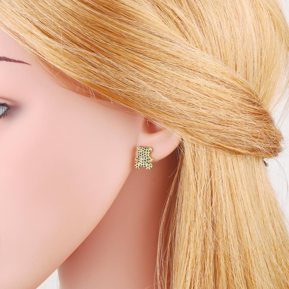 Fashion Rabbit Bear Copper Ear Studs Inlay Zircon Copper Earrings