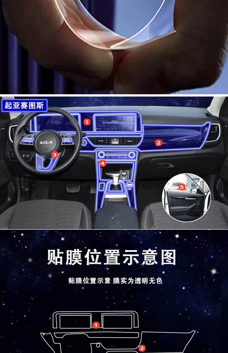 Suitable for 23-24 Kia Seltos Car Center Console Protective Film, Interior Navigation Screen Film Modification
