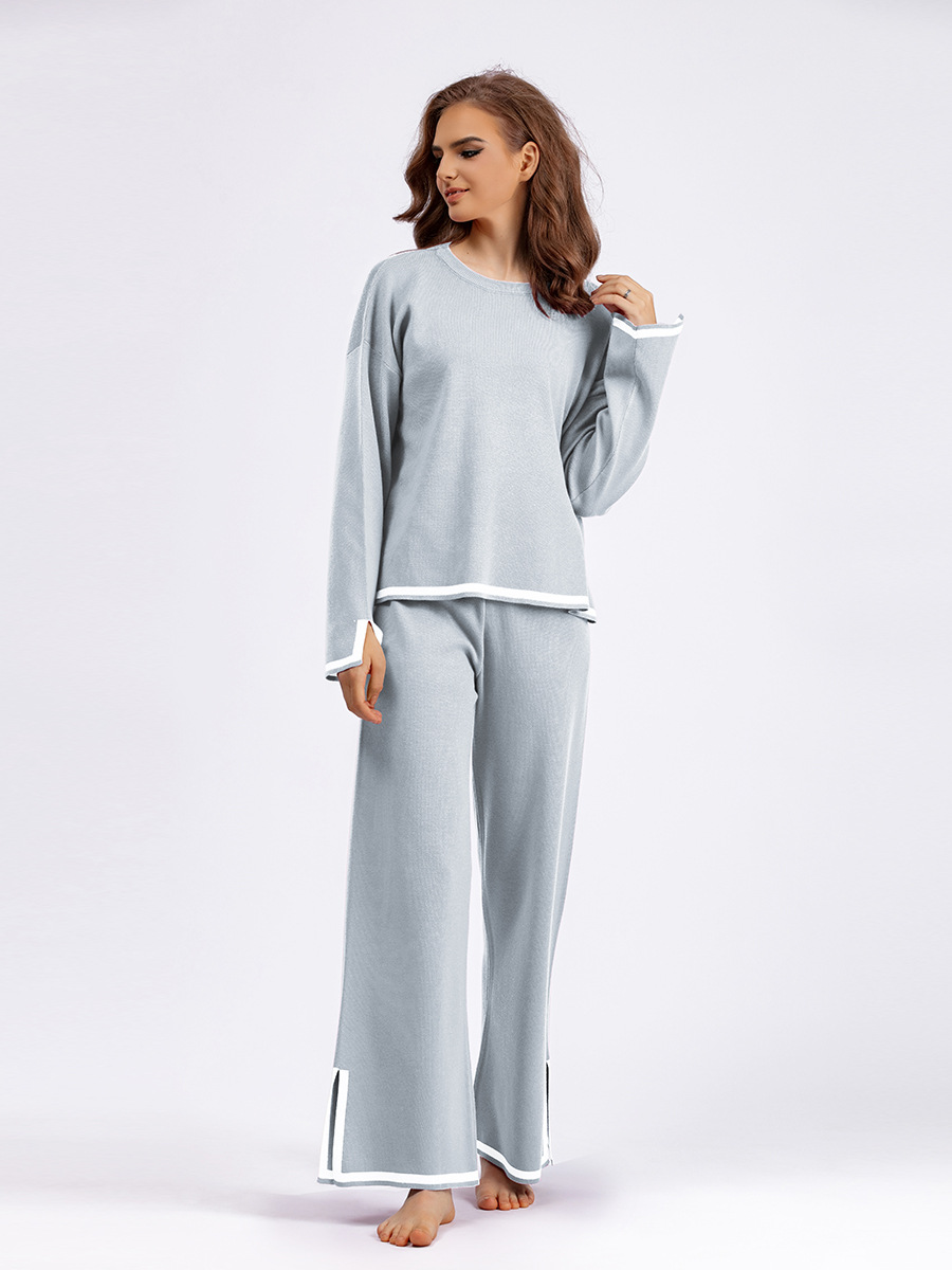 Round Neck Neckline Regular Fit Fit Type Daily Women's Vacation Solid Color Knit Contrast Binding Pant Co-ord Set Pants Sets