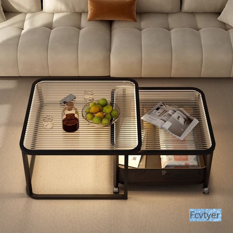 Haobang Light Luxury High-End Simple Small Apartment Glass Coffee Table Square Home Living Room Creative Modern Art Slate