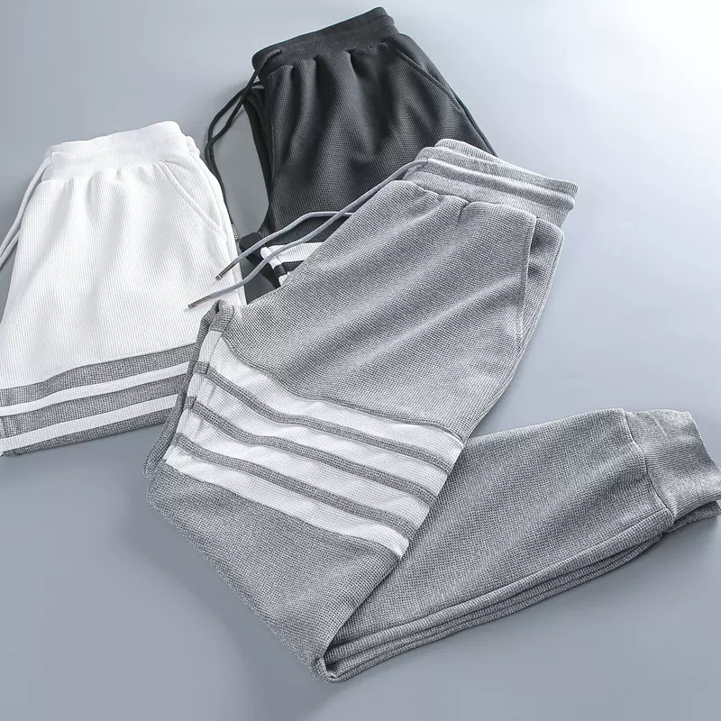 pants华夫格夏季休闲裤男士卫裤秋季百搭哈伦九分运动裤大码宽松