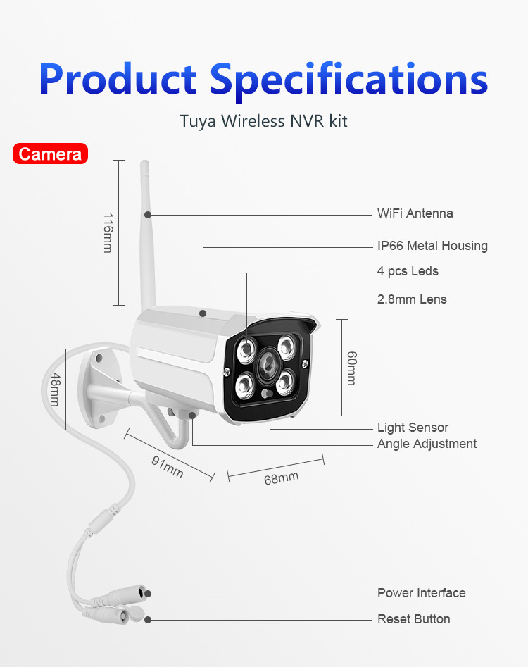 Tuya Kablosuz Akıllı 2 Megapiksel HD Ağ Paketi NVR Üreticisi Toptan 4'lü Set Güvenlik Kamerası