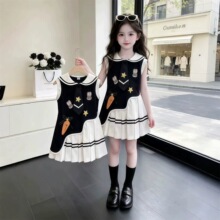女童学院风连衣裙夏季新款儿童兔子警官背心裙女宝宝可爱卡通裙子
