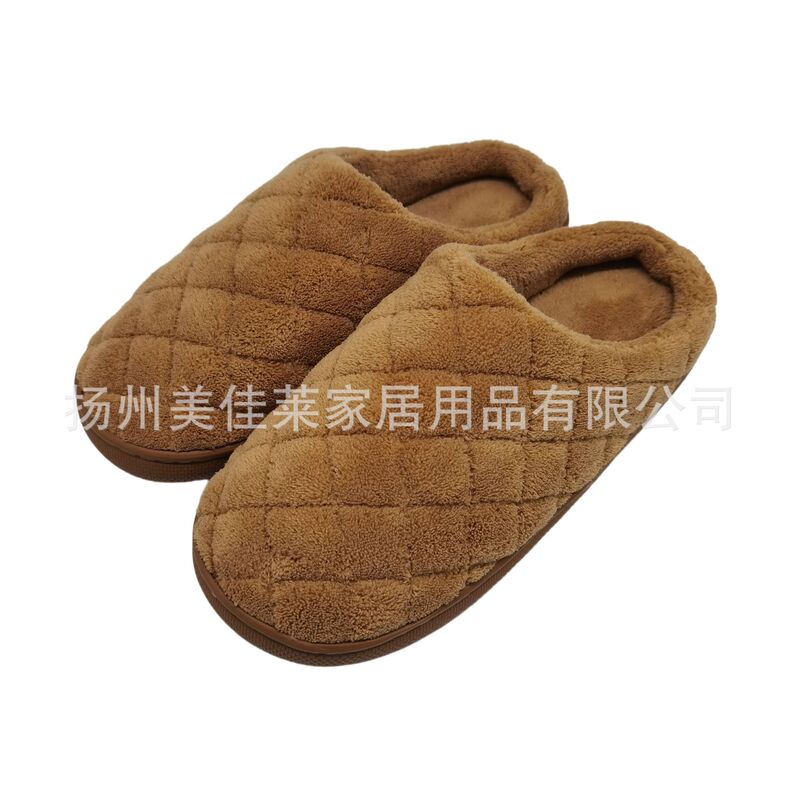 Coral Velvet Pineapple Check Diamond Check Upper Indoor Home Cotton Slippers Memory Foam Arch Support Women's Slippers