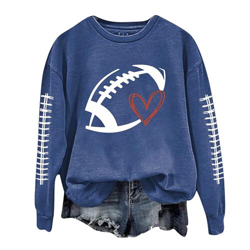 New Women's Sports Shirt Rugby Print Hooded Sweatshirt Crew Neck Long Sleeve Casual Sweatshirt