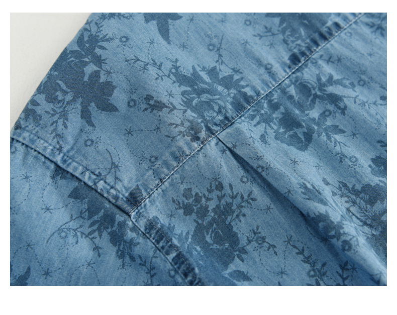 Camicia uomo in jeans con stampa floreale e collo cubano_voghion.com