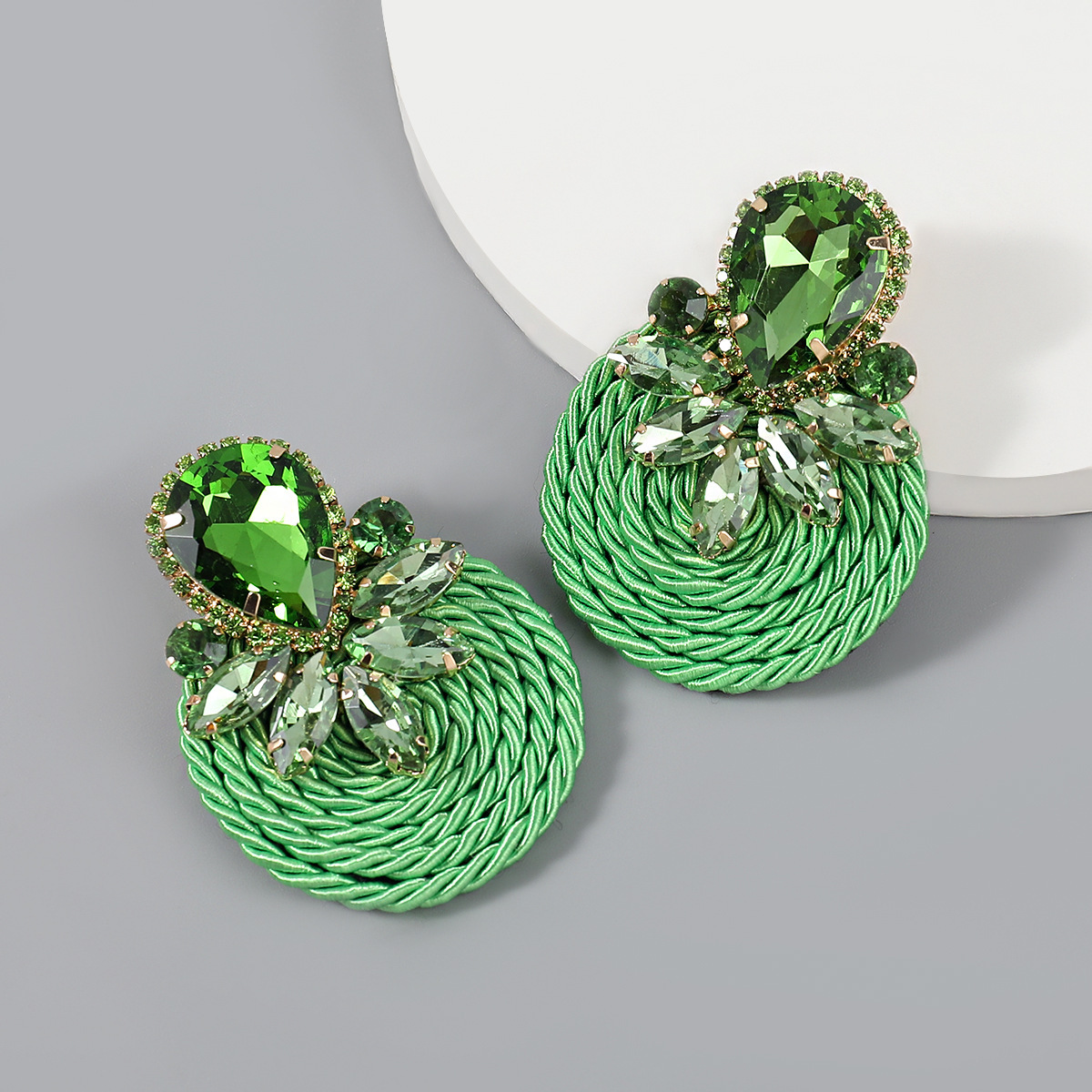 30g Weight Iron Ear Needle Material Rhinestones, Glass Inlay Material Ear Studs Classification 1 Pair Quantity Holiday, Party Occasion Polyester, Glass Material Color Block Pattern Unisex Gender Braid Design Ethnic Style, Shiny Style 1 Pair Ethnic Style Shiny Color Block Braid Polyester Glass Rhinestones Glass Ear Studs 7
