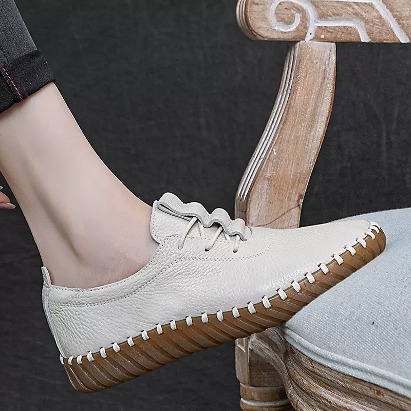 527-6头层牛皮中老年软底软面妈妈鞋春秋新款复古手工休闲单鞋女