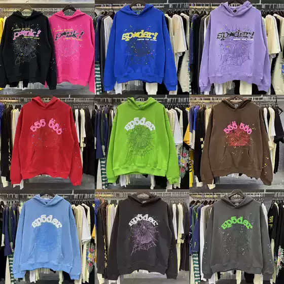 2023 autumn men and women with SP5DER555555 spider web terry sweater hoodie foreign trade wholesale