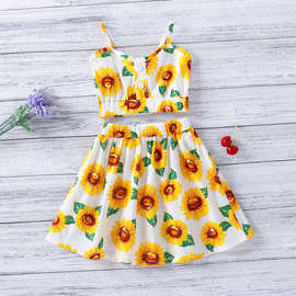EW外贸童装   清仓中小童夏季女童向日葵吊带背心短裙两件套TZ233