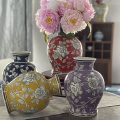 新しい中国風のパステルセラミック花瓶青と白の磁器リビングルーム玄関フラワーアレンジメントデスクトップホーム装飾牡丹花瓶