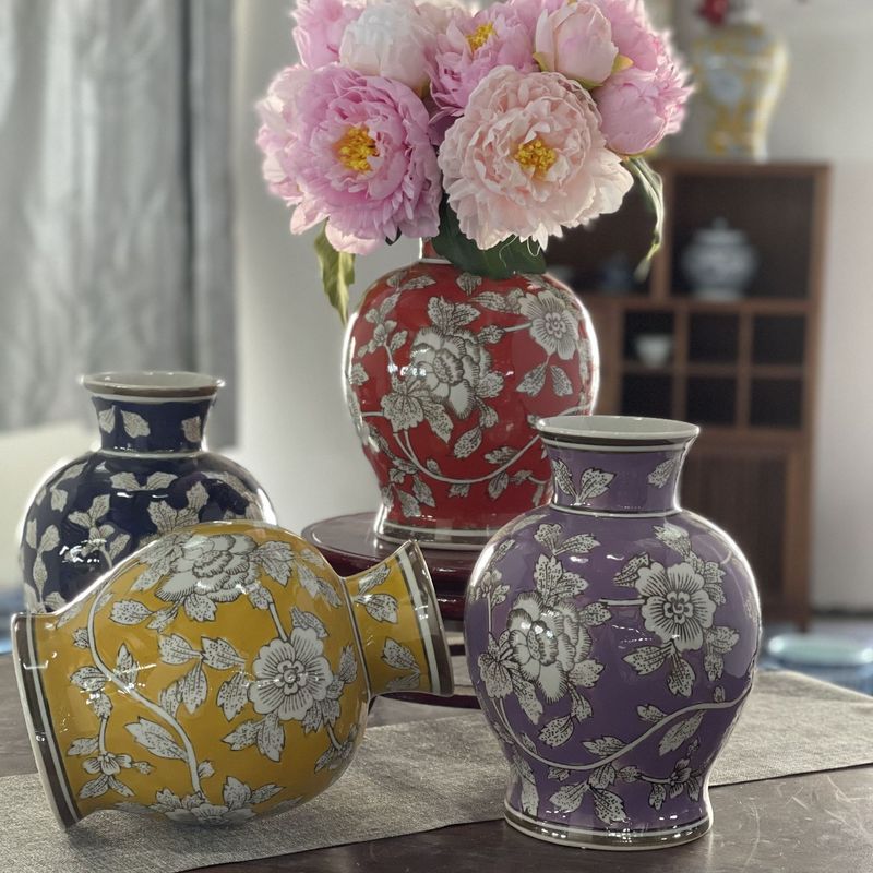 新しい中国風のパステルセラミック花瓶青と白の磁器リビングルーム玄関フラワーアレンジメントデスクトップホーム装飾牡丹花瓶|undefined