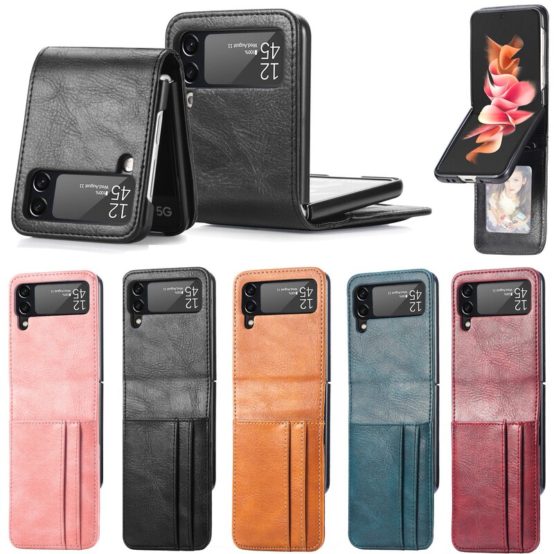 For Samsung ZFlip6 Folding Screen Phone Case Crossbody Bag Integrated Card Leather ZFlip4 Phone Leather Case