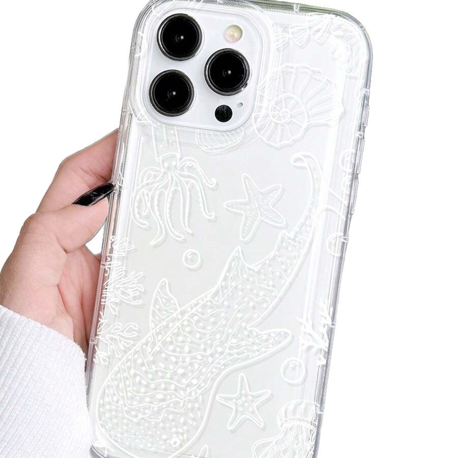 Concha de ballena blanca para Apple 16promax funda para teléfono móvil 15plus transfronterizo 14pro airbag 13 transparente image 6