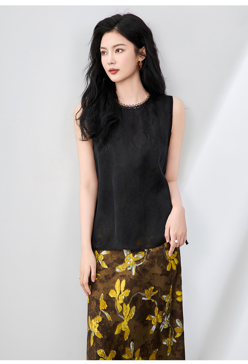 Áo hai dây organza ren cổ tròn phong cách thanh lịch mùa hè — Màu đen chi tiết 13