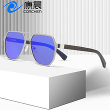 男士蛤蟆镜金属框木质夹层腿防紫外线墨镜欧美休闲开车偏光太阳镜