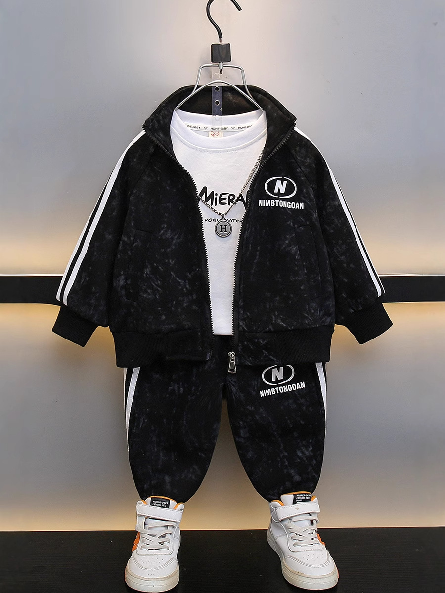 7705 primavera y otoño nuevo traje de ocio deportivo para niños bebé niño fresco y elegante traje de dos piezas