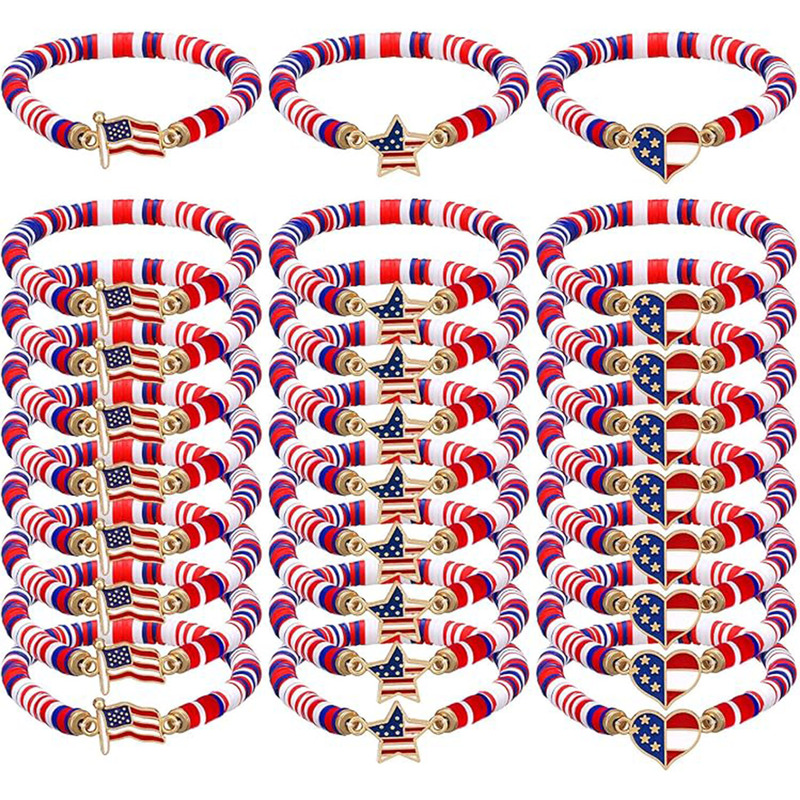 European and American Cross-Border Best-Selling Red, White, and Blue Element Simple Independence Day Patriot Adjustable Elastic Bracelet Gift Jewelry