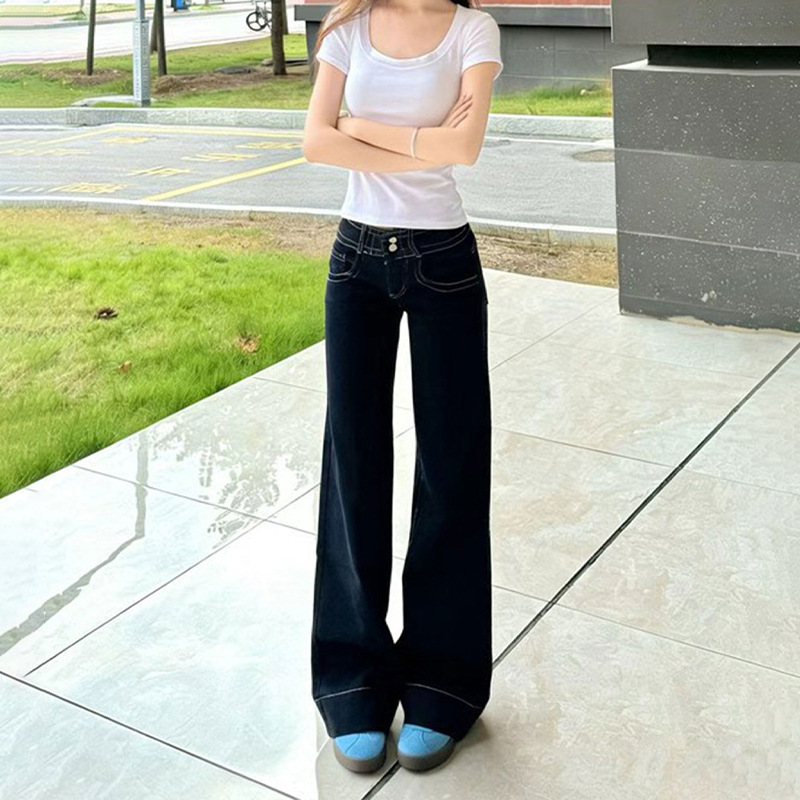 Petite Hot Girl Low-Waist Designer Jeans for Women 2026 New Elastic Loose Versatile Slimming Flared Long Pants Petite Hot Girl Low-Waist Designer Jeans for Women 2026 New Elastic Loose Versatile Slimming Flared Long Pants
