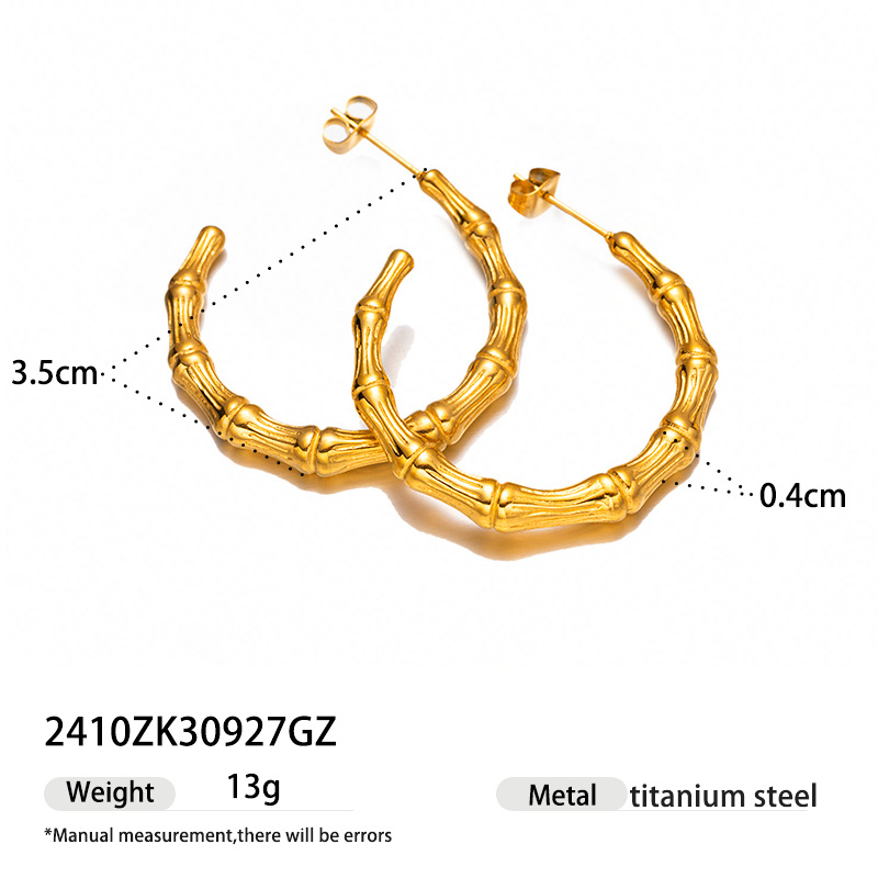 Taina estilo europeo y americano pendientes de acero inoxidable lujo ligero de alto nivel de bambú letras de anillo exagerado pendientes para mujeres no se desvanecen