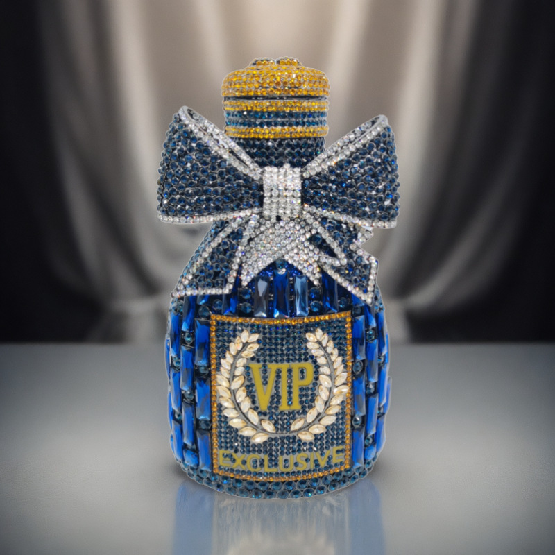 Botella de cristal embrague nuevo arco botella de vino diamantes bolsa de cena bolsa de mano bolsa de mujer