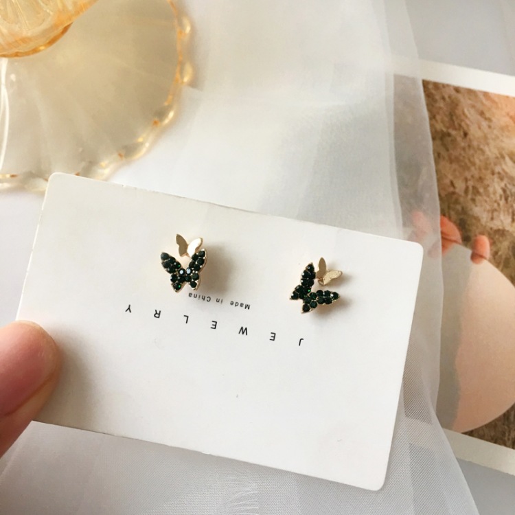 Fashion Small Green Diamond Butterfly Alloy Earrings Wholesale display picture 9