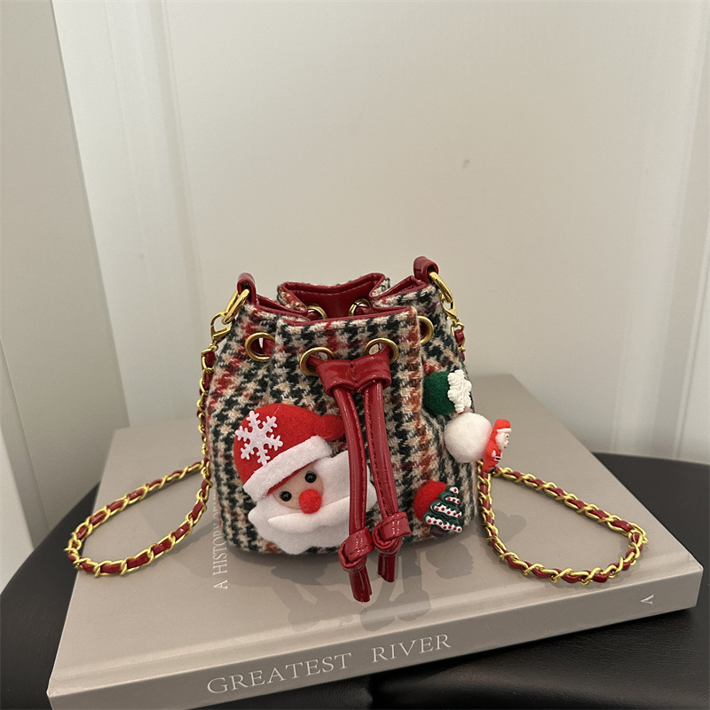 Bolsa de hombro de estilo coreano a cuadrícula extranjera para hombres y mujeres, mini bolso de cubo de bebé, nuevo bolso de cadena para niños