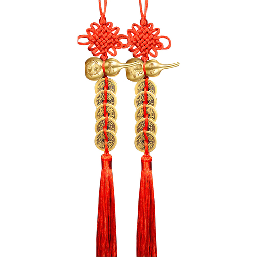 Brass open cover with Fu Lu An Kang copper gourd, auspicious knot, wearing Qinglong and Baihu hollow copper gourd, five emperors coin pendant