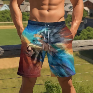 Summer Cross-Border Men's 3D Digital Trendy Printed Pattern Casual Outer Wear Five-Point Beach Swimming Trunks Export Wholesale